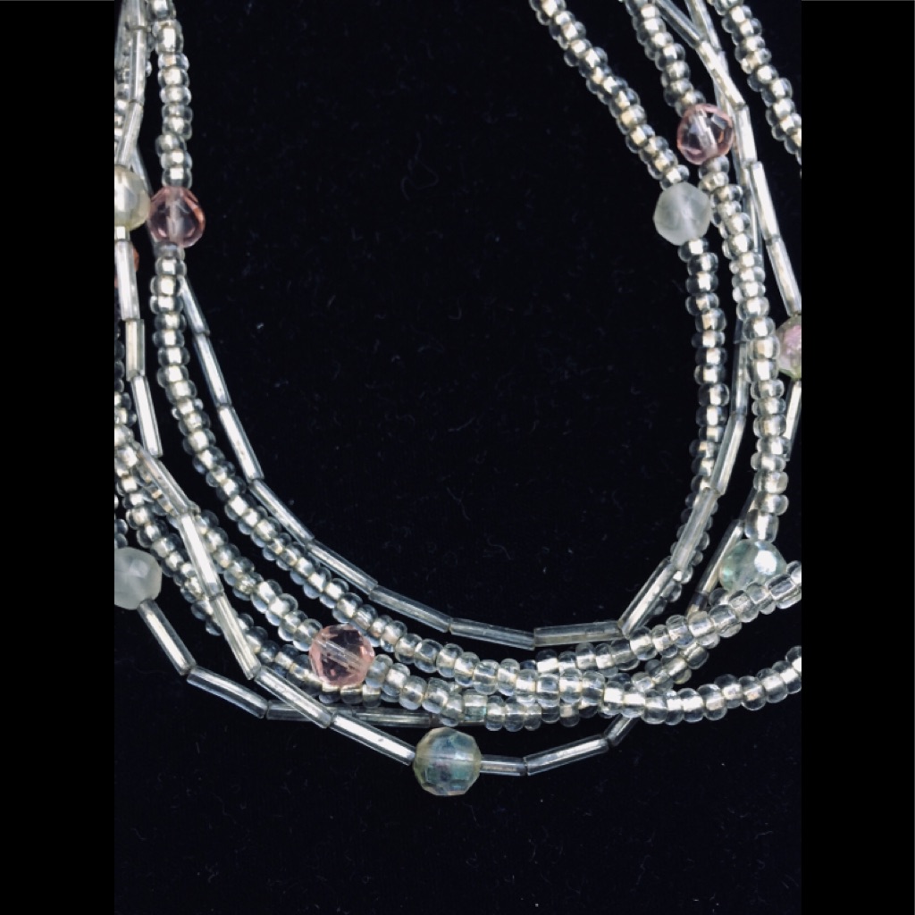Multi Strand Iridescent Clear W Blue Necklace